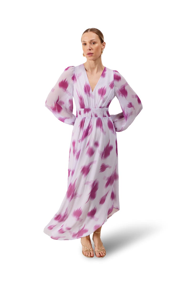 Ro&Zo Anya Blurred Floral Smock Waist Dress, Main, color, Pink