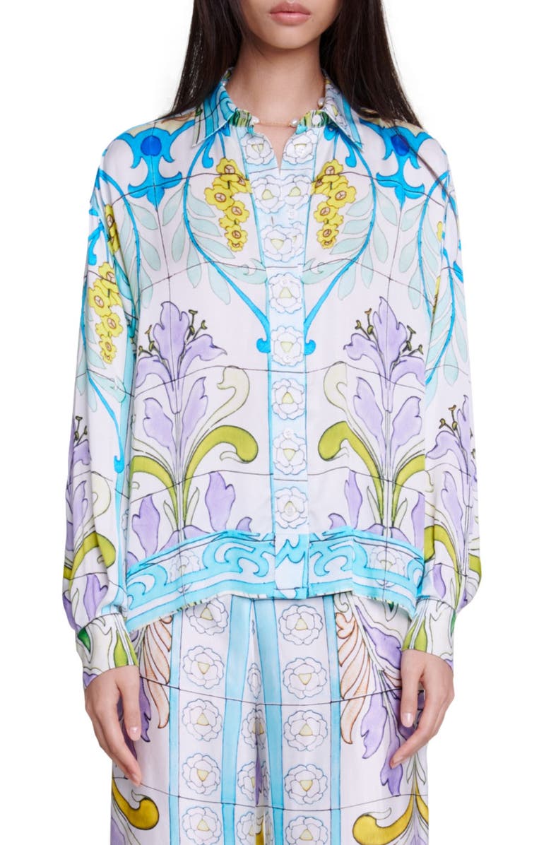 maje Cezaique Tile Print Button-Up Shirt, Main, color, 