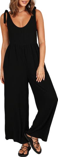 Ayla Tie Shoulder Wide Leg Linen Jumpsuit