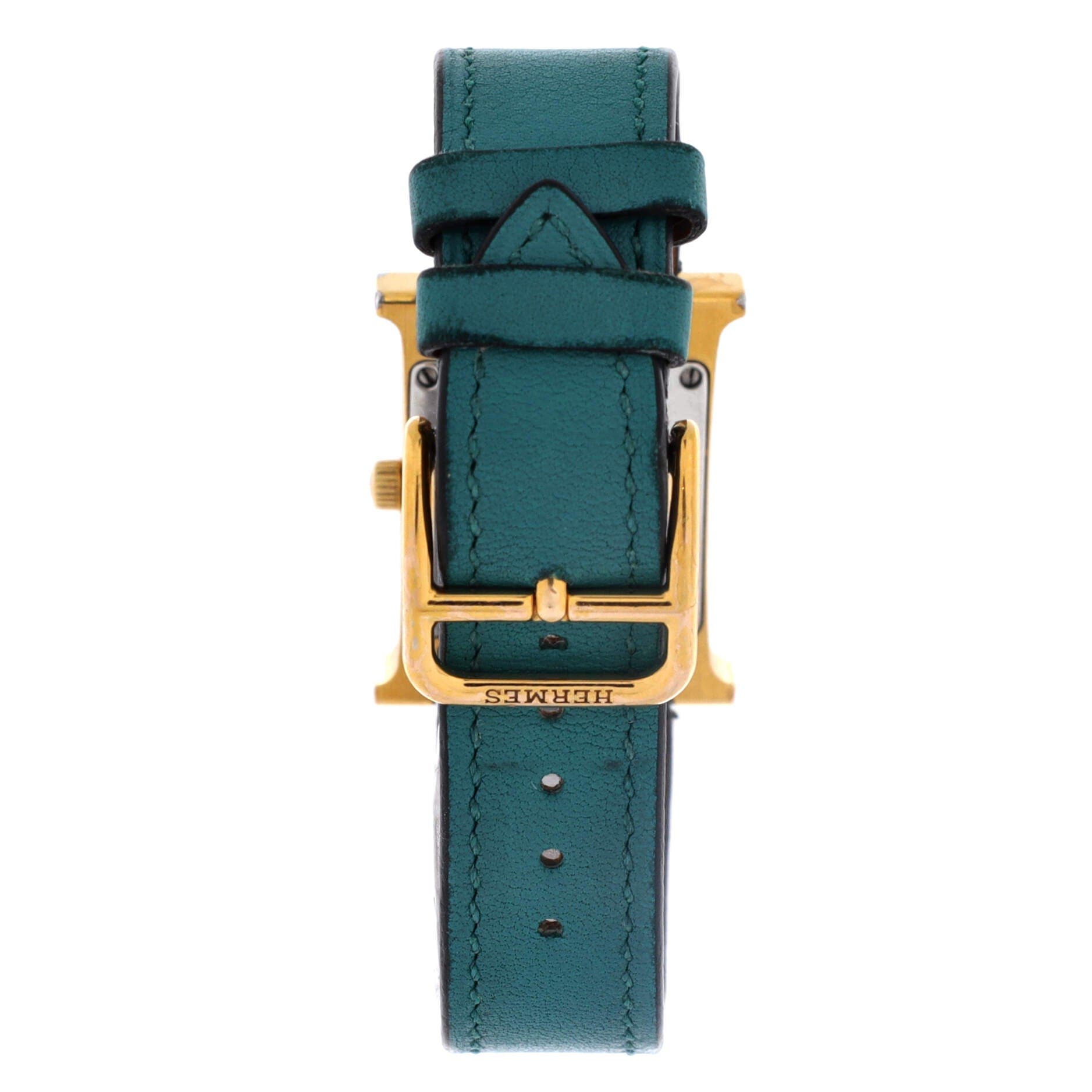 Pre-Owned Hermes Heure H Quartz Watch Plated Metal and Leather 21, Alternate, color, Green