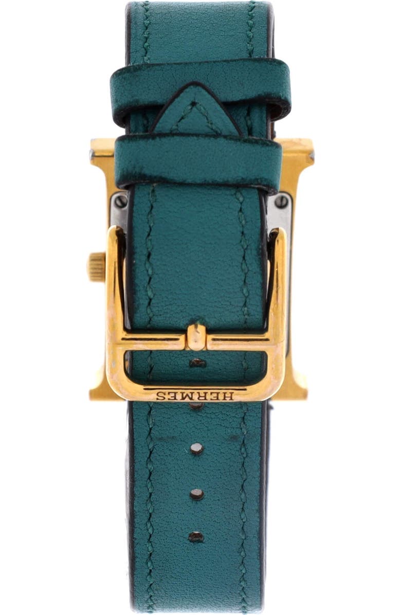 Pre-Owned Hermes Heure H Quartz Watch Plated Metal and Leather 21, Alternate, color, Green