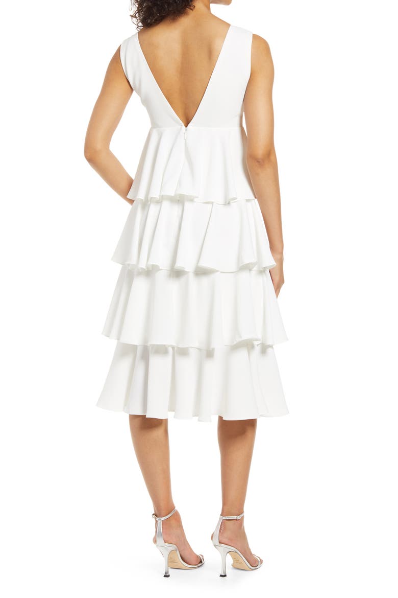Plunge Neck Tiered Ruffle Cocktail Dress, Alternate, color, WHITE