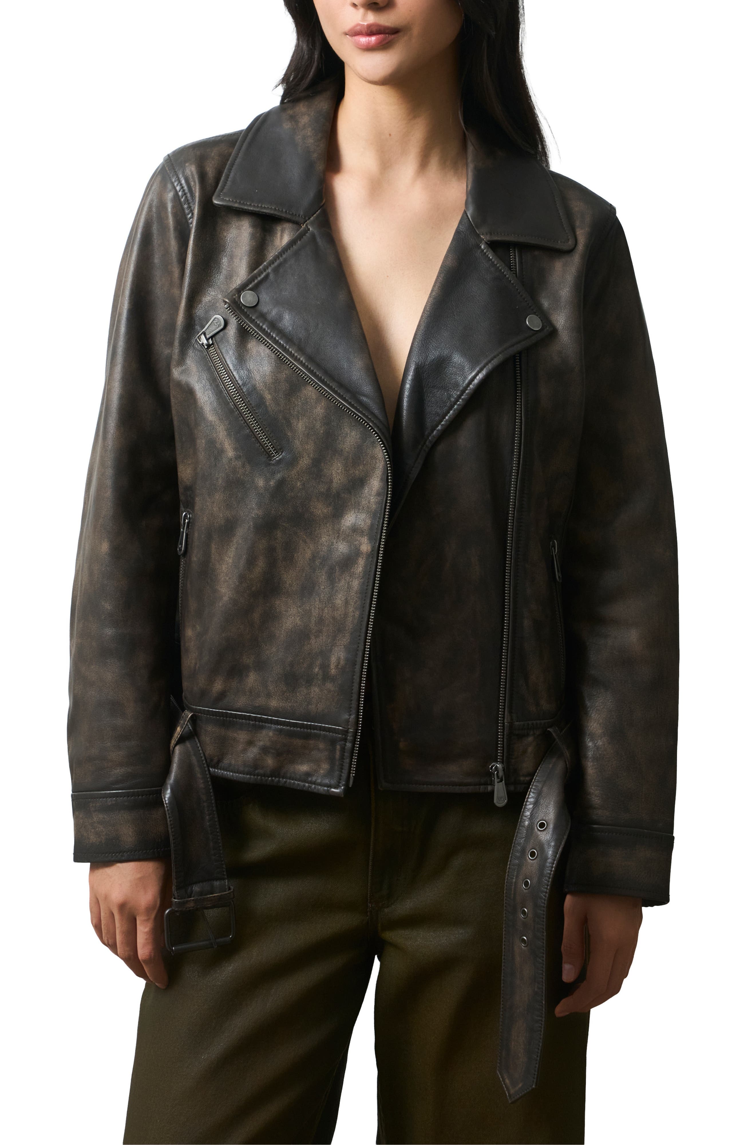 Velez Efos Leather Biker Jacket In Brown