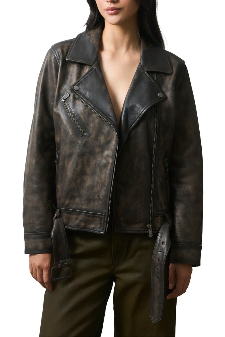 Efos Leather Biker Jacket, Main, color, Brown