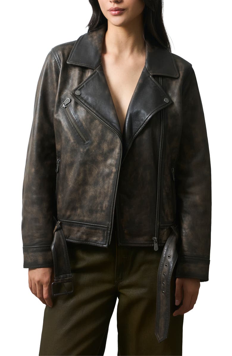 Velez Efos Leather Biker Jacket, Main, color, Brown