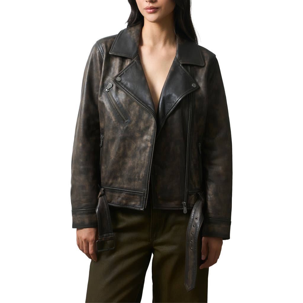 Velez Efos Leather Biker Jacket In Brown