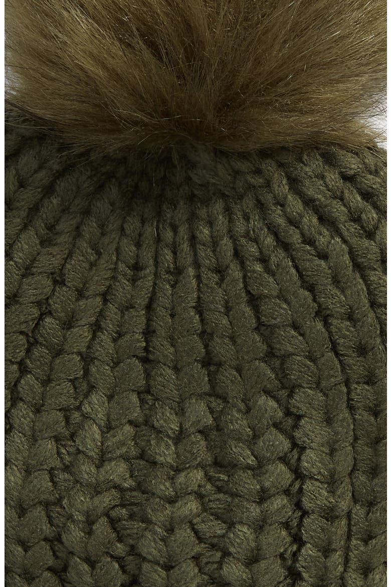 Saltburn Faux Fur Pom Beanie, Alternate, color, OLIVE