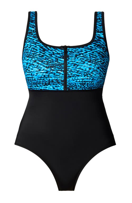 Shapesolver Sport Scoopneck Zipper Tank Chlorine Resistant One-piece Swimsuit In Multi