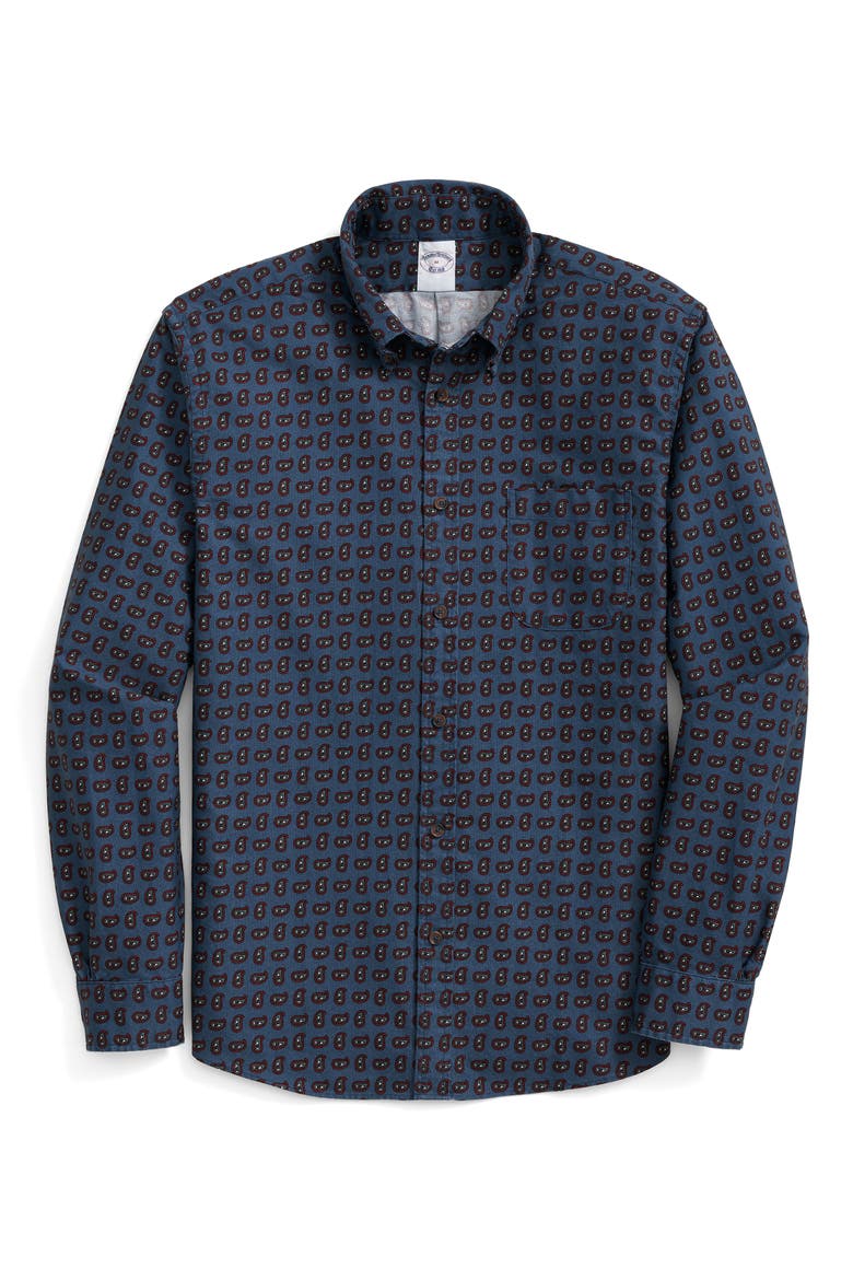 Paisley Regular Fit Button Down Shirt, Main, color, NAVY