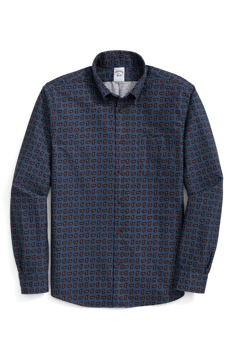 Brooks Brothers Paisley Regular Fit Button Down Shirt, Main, color, Navy
