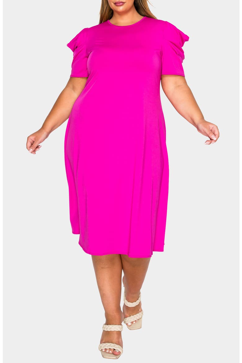 Aleyna Puff Sleeve A-Line Dress, Main, color, NEON FUCHSIA