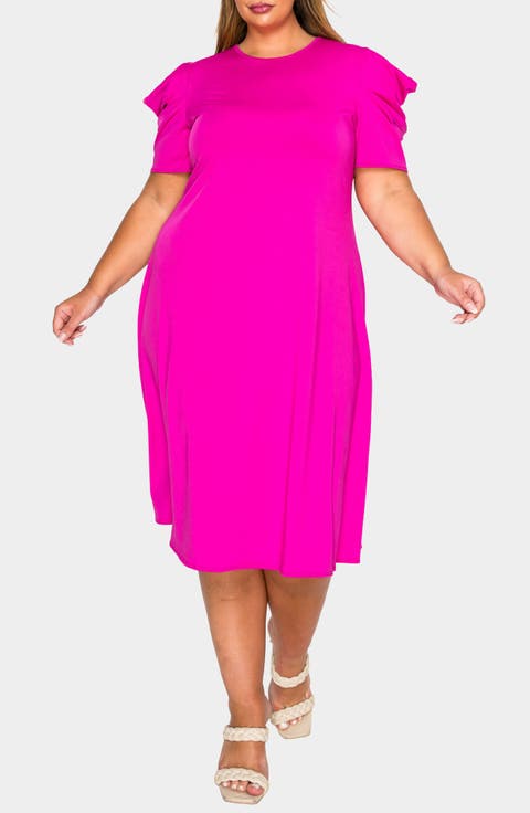 Aleyna Puff Sleeve A-Line Dress (Plus)