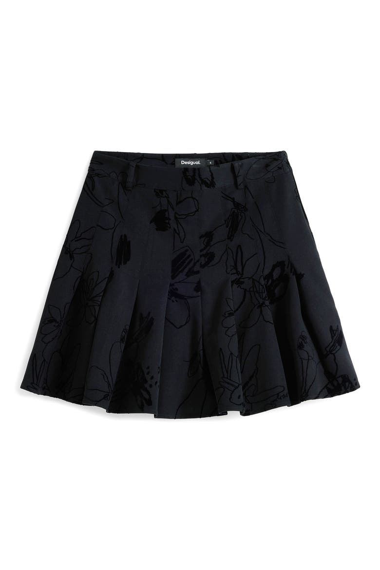 Floral Embroidered Pleated Miniskirt, Alternate, color, BLACK
