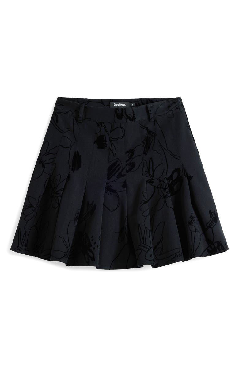 Desigual Floral Embroidered Pleated Miniskirt, Alternate, color, Black