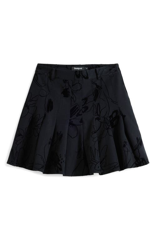 Desigual Floral Embroidered Pleated Miniskirt In Black