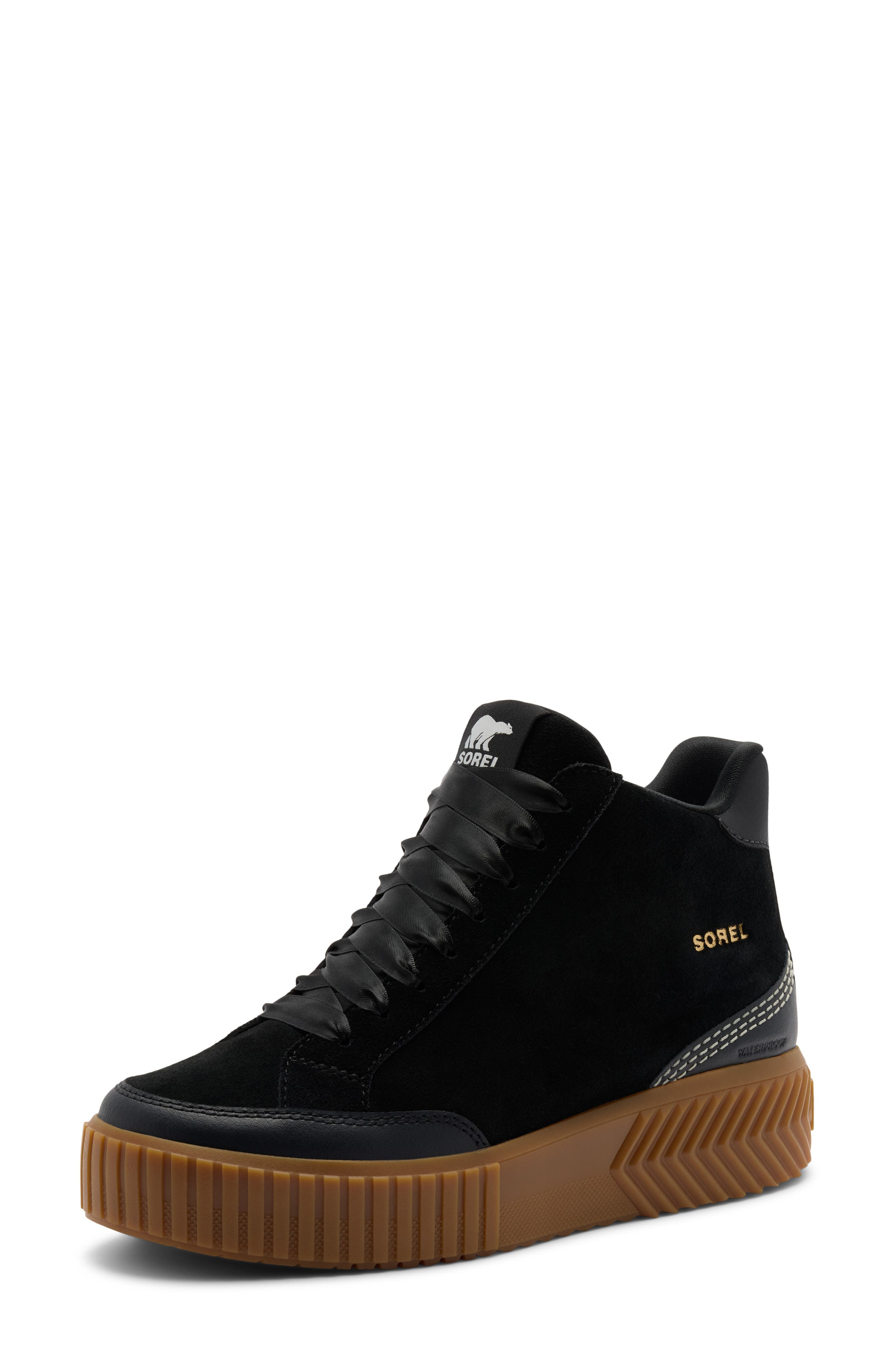 Ona Ave Waterproof Zip Mid Leather Sneaker, Alternate, color, BLACK/ GUM 2