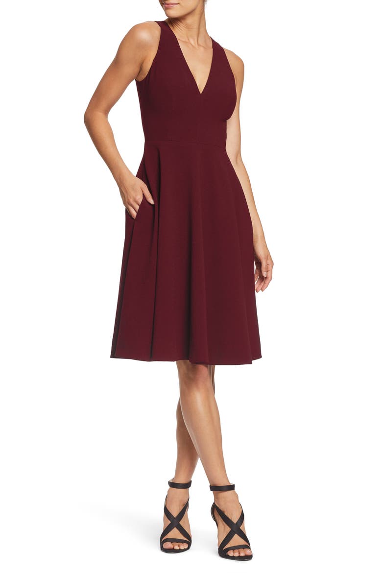 Catalina Fit & Flare Cocktail Dress, Main, color, BURGUNDY