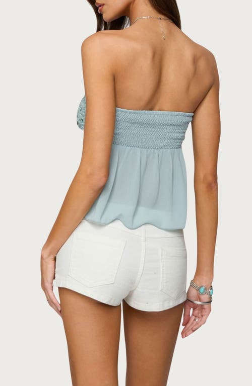 Edikted Beadie Sheer Chiffon Strapless Top In Blue