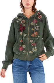 Billy T Camp Peace Floral Embroidered Hoodie