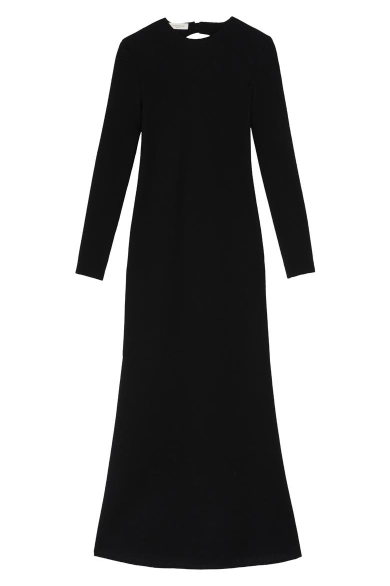 Keyhole Back Wool Nouveau Crepe Midi Dress, Alternate, color, BLACK