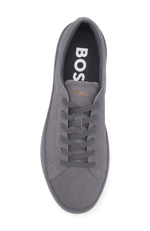 Hugo Boss Boss Belwar Low Top Pebbled Leather Sneaker In Dark Grey