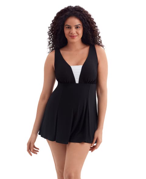 Plunge Long Torso Swim Dress