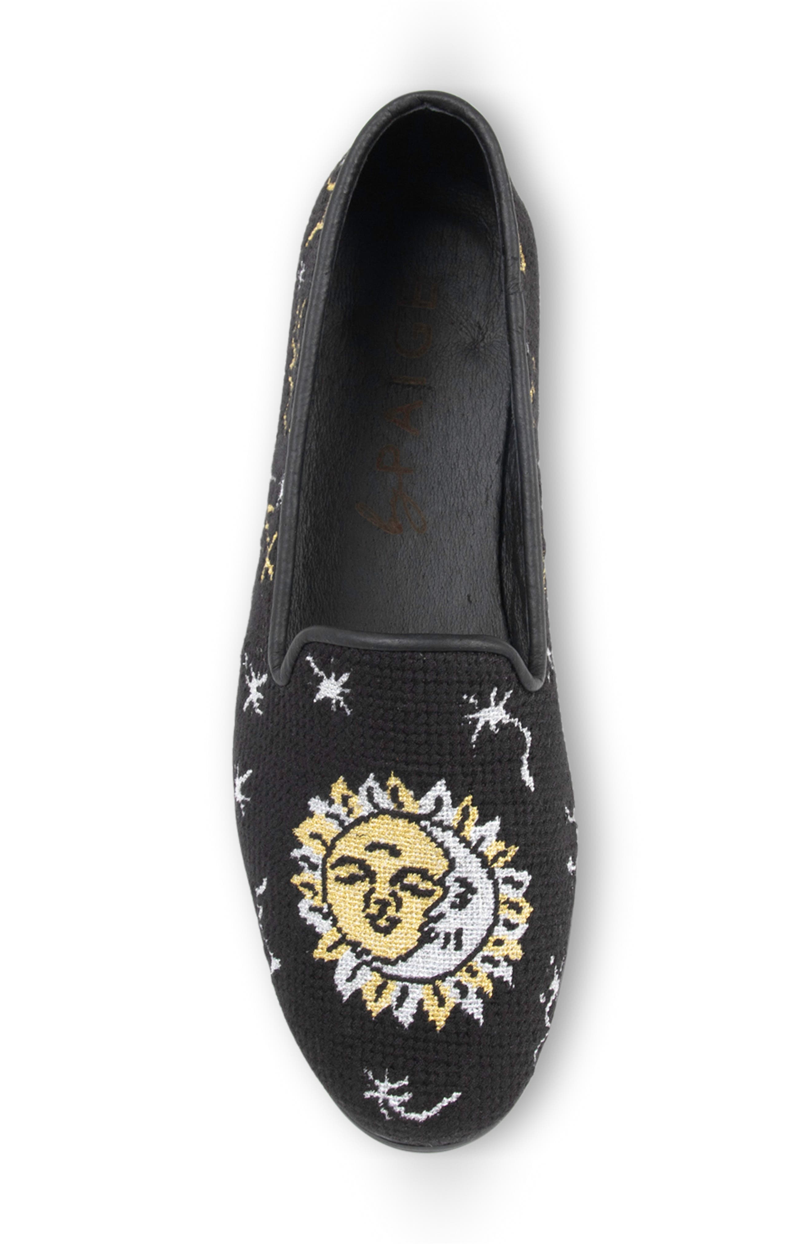 ByPaige Celestial Zodiac Needlepoint Loafer, Alternate, color, Black