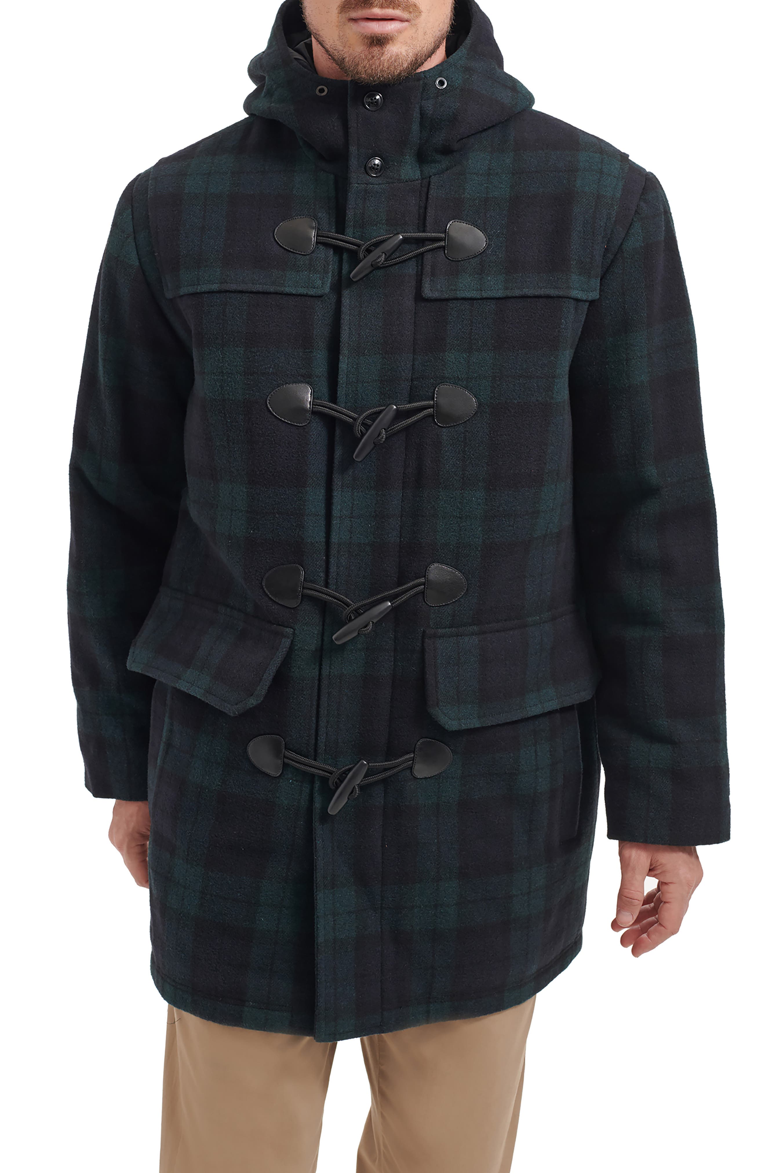 Plaid Wool Blend Toggle Coat