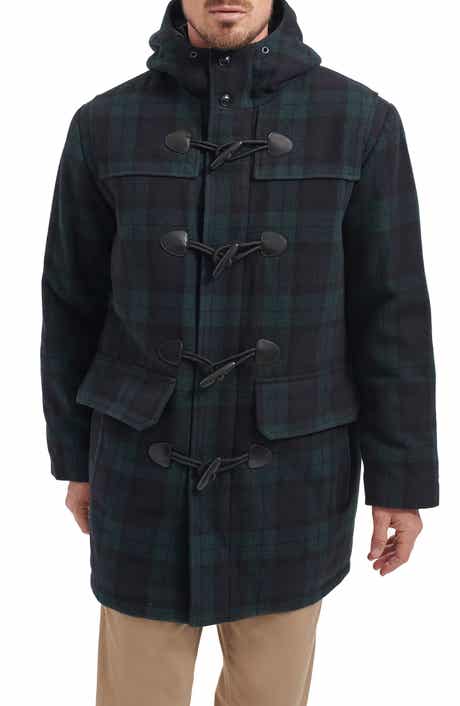 Plaid Wool Blend Toggle Coat