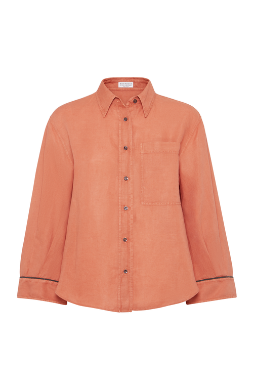 Brunello Cucinelli Pinpoint Shirt With Monili In Orange