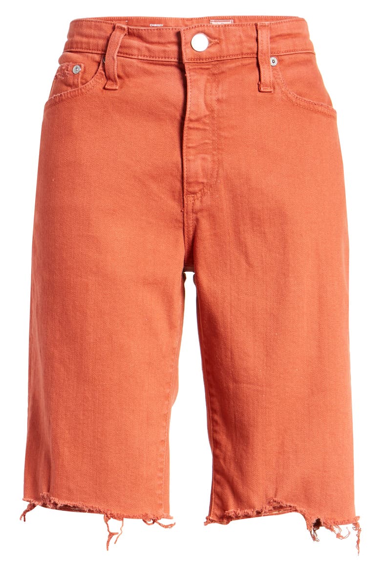 Chrissy Frayed Hem Bermuda Shorts, Alternate, color, SULFUR X CANYON