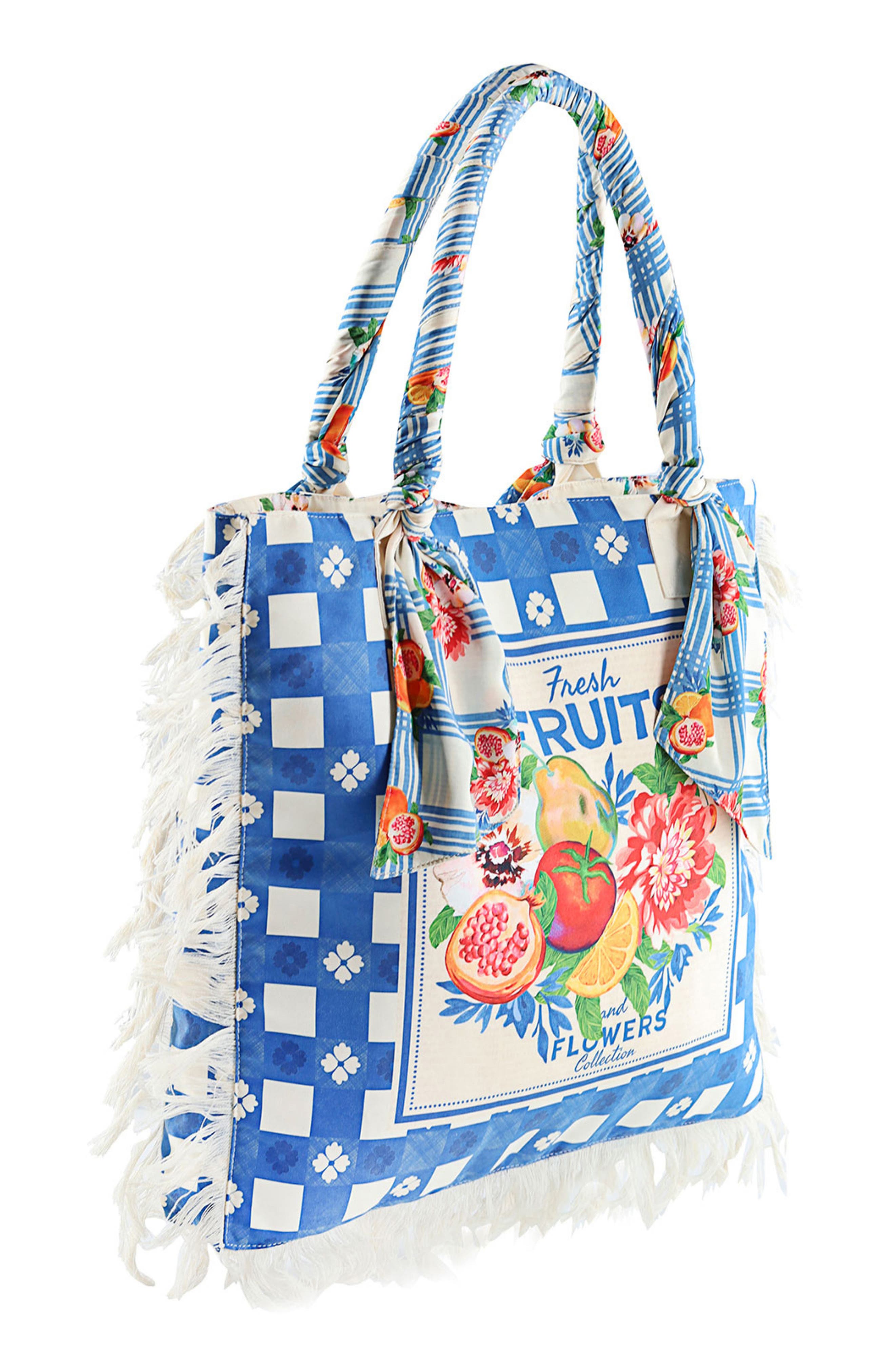 Agua Bendita Rania Basket Print Tote Bag, Alternate, color, Blue Multicolor