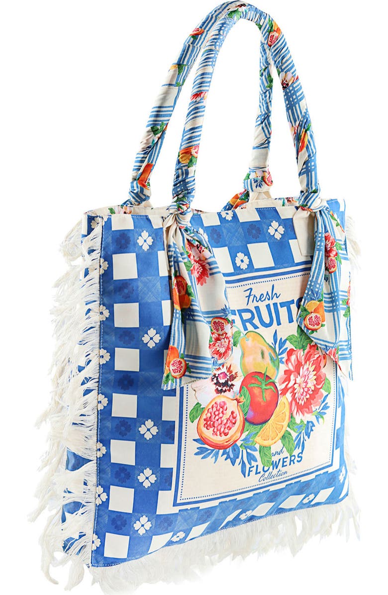 Agua Bendita Rania Basket Print Tote Bag, Alternate, color, Blue Multicolor