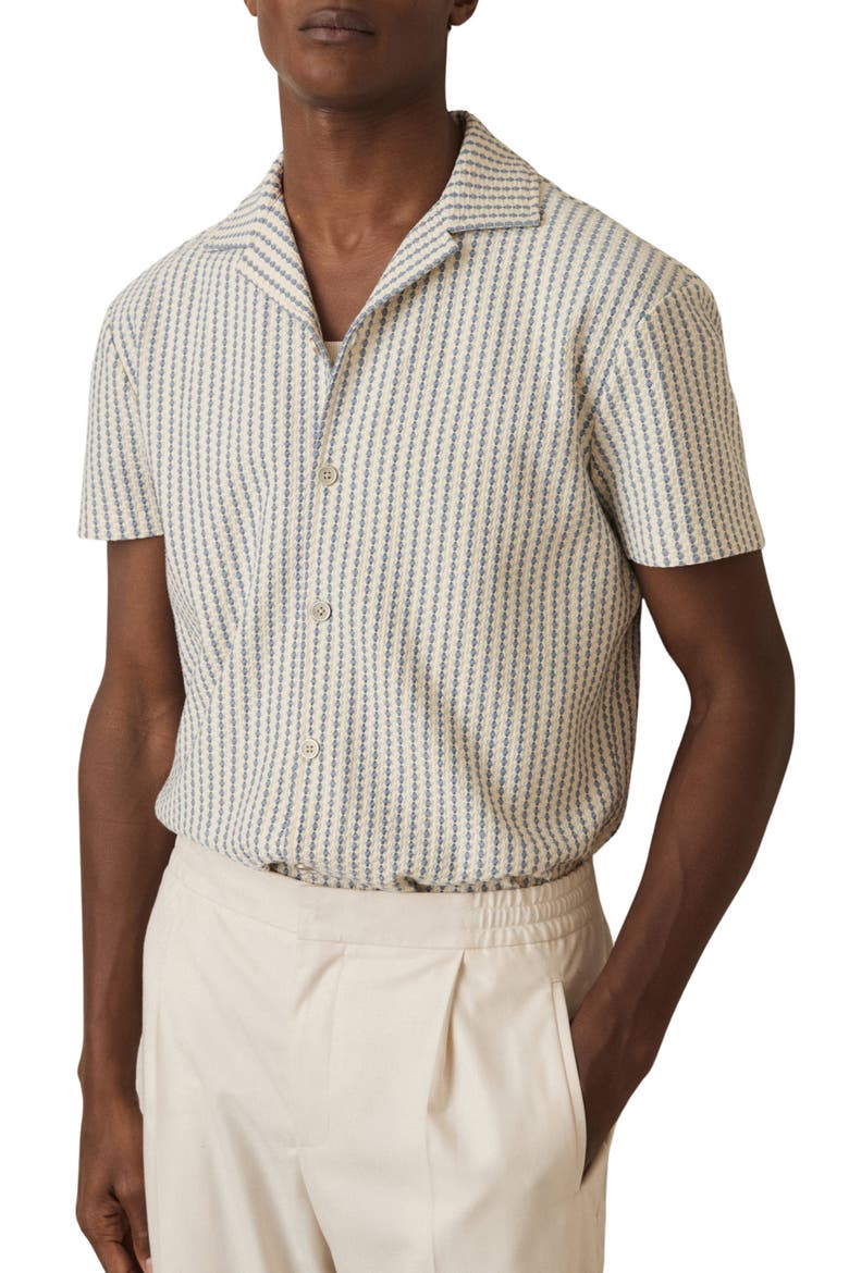 Tower Textured Stripe Camp Shirt, Alternate, color, WHITE/ SOFT BLUE
