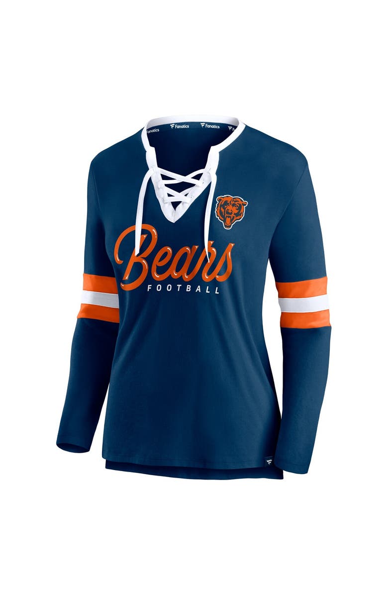 FANATICS Women's Fanatics Branded Navy Chicago Bears Block Party Team Script Lace-Up Long Sleeve T-Shirt, Alternate, color, 