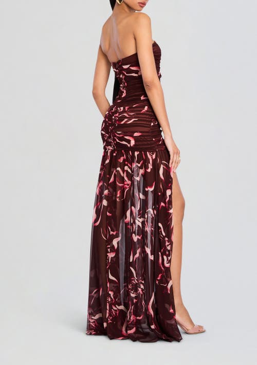 Retroféte Annalise Ruched Strapless Polka Dot Dress In Latte Abstract Orchid