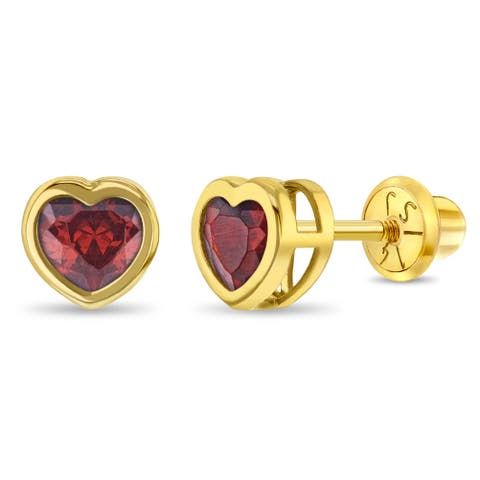 14k Heart Bezel Simulated Birthstone Earrings