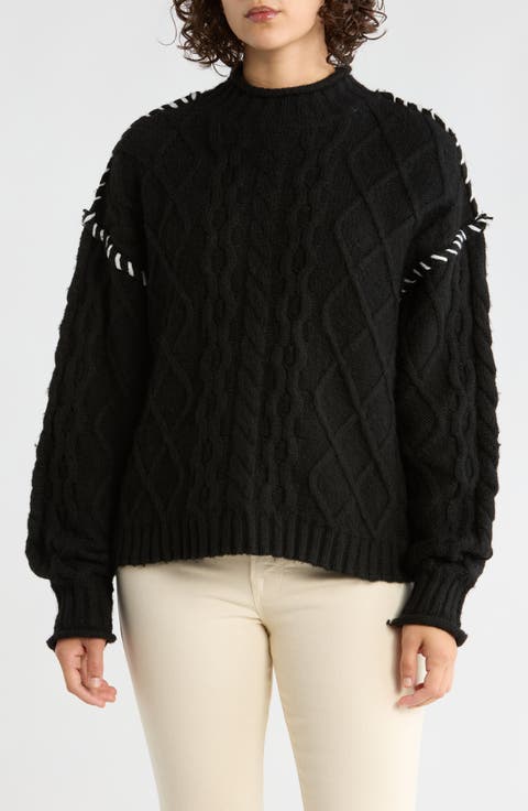 Mock Neck Cable Knit Sweater