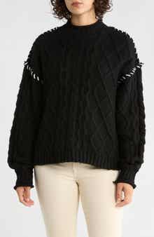 Bobeau Mock Neck Cable Knit Sweater