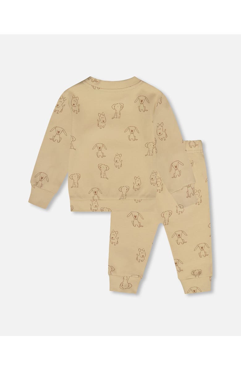 Deux par Deux Organic Cotton Pant and Top Set Dogs, Main, color, Beige