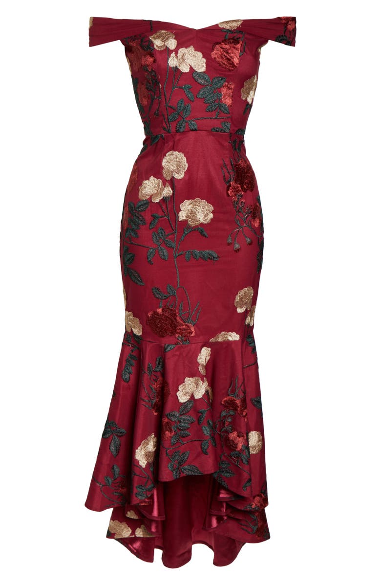 Chi Chi London Osia Floral Embroidered Off the Shoulder Mermaid Dress, Alternate, color,