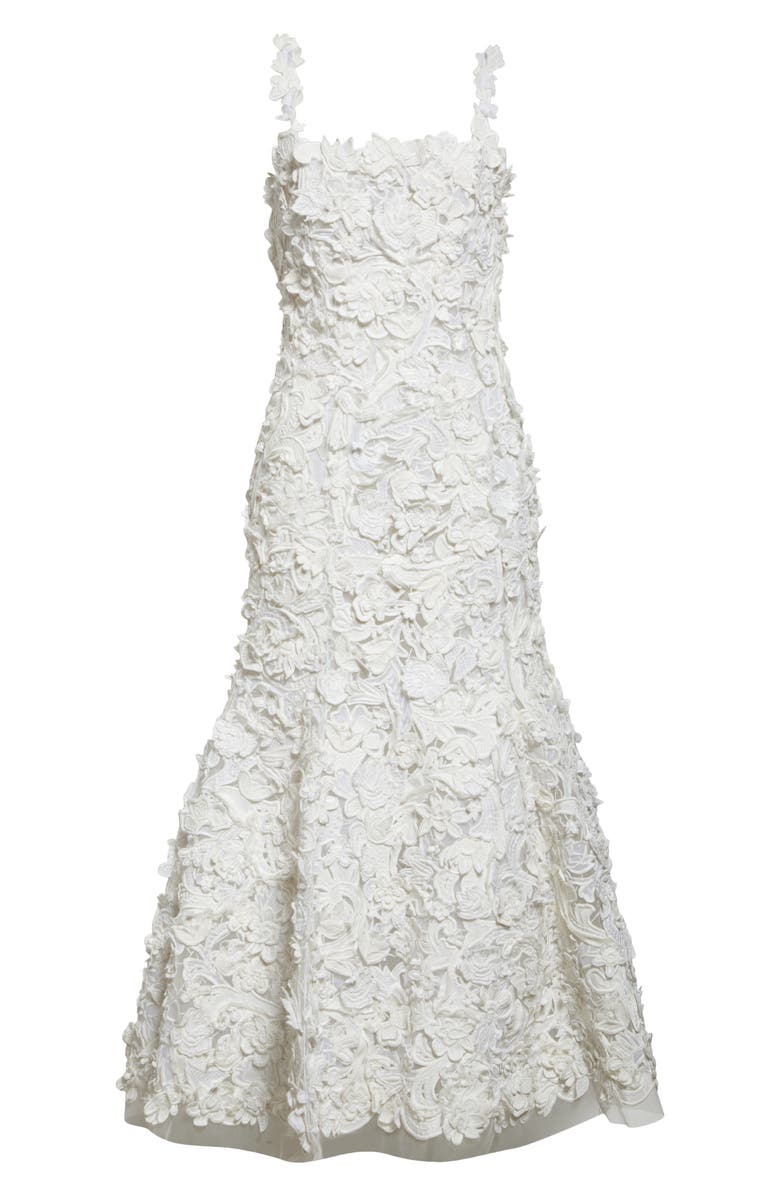Carolina Herrera Floral Appliqué Trumpet Midi Dress, Alternate, color,
