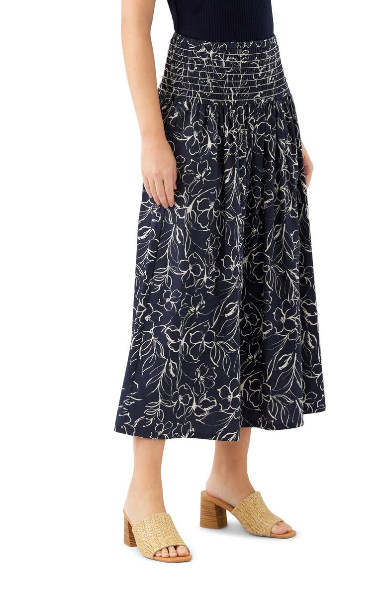 Karen Kane Floral Smocked Waist Cotton Midi Skirt, Alternate, color, Print