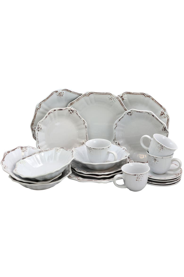 Fleur De Lys 20-Piece Dinnerware Set, Alternate, color, White
