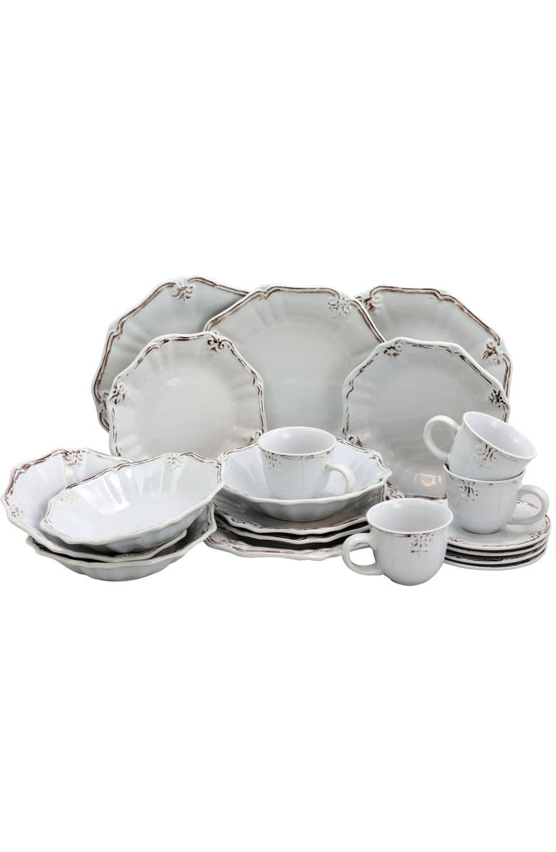 Elama Fleur De Lys 20-Piece Dinnerware Set, Alternate, color, White