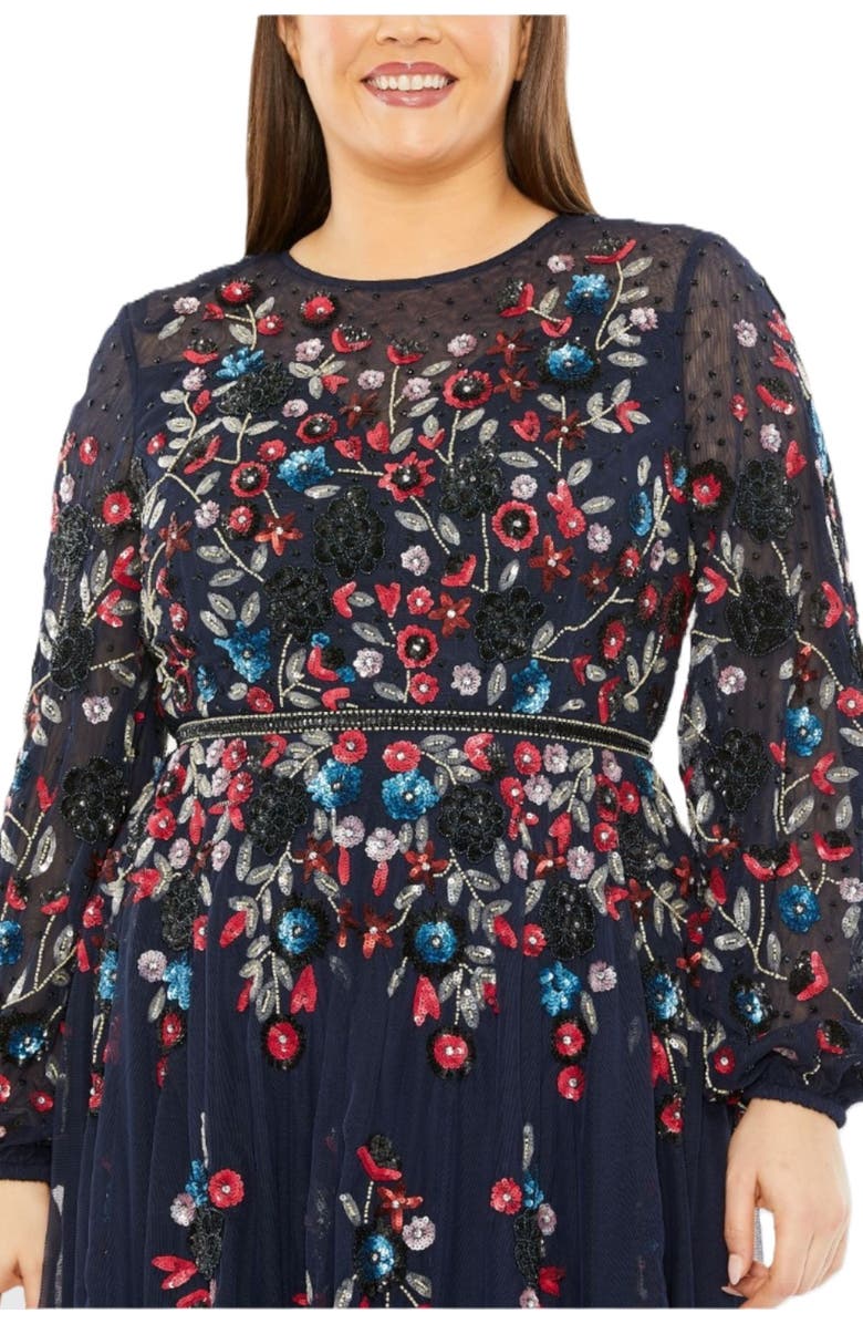 Mac Duggal Long Sleeve Beaded Cocktail Dress, Alternate, color, Midnight