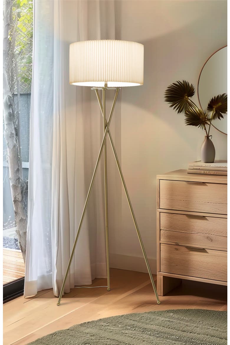 Jaxon Pleated 60" Smart Home Compatible LED Twisted Tripod Floor Lamp, Bulb Included, Alternate, color, Polished Gold