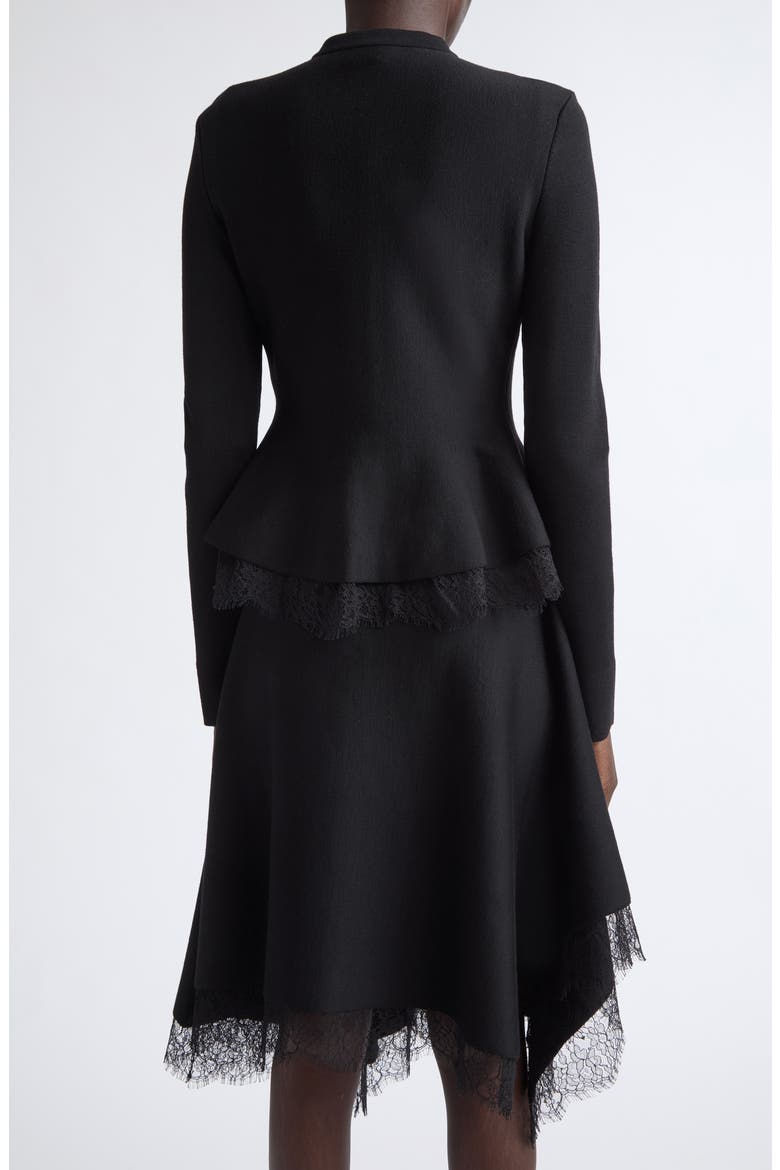 Lace Trim Peplum Cardigan, Alternate, color, BLACK