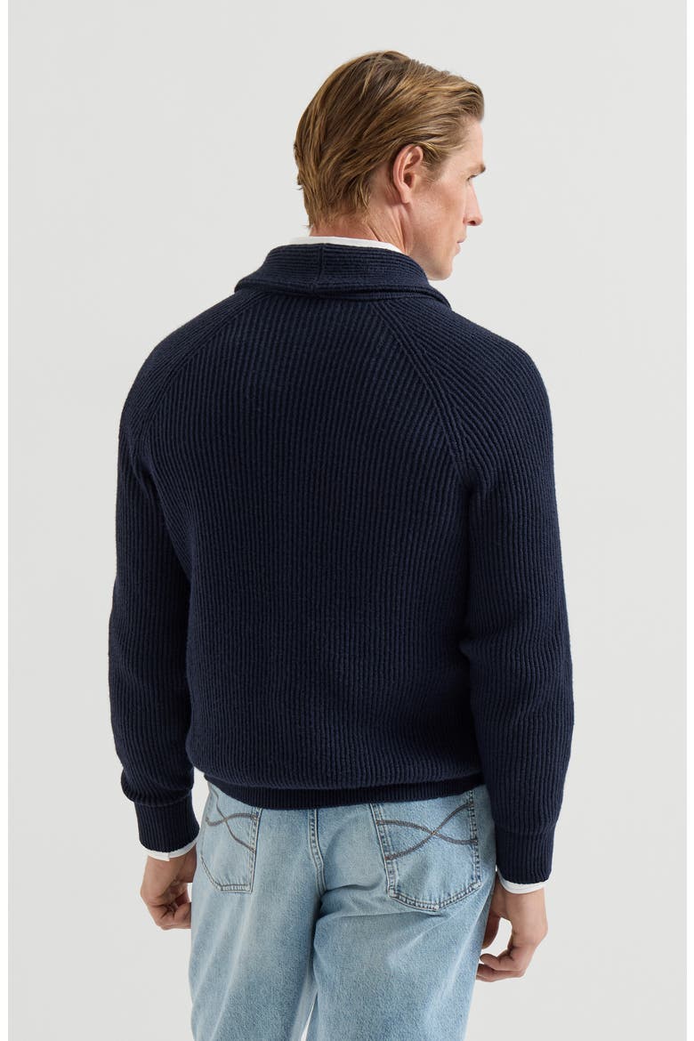 Malfilé cotton English rib cardigan with raglan sleeves, Alternate, color, Navy Blue