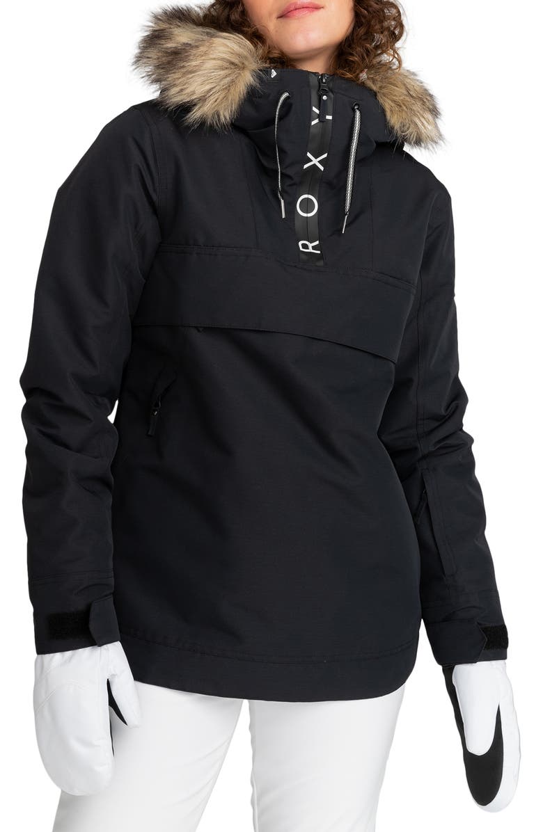 Roxy Shelter Hooded Snow Jacket with Removable Faux Fur Trim, Main, color,
